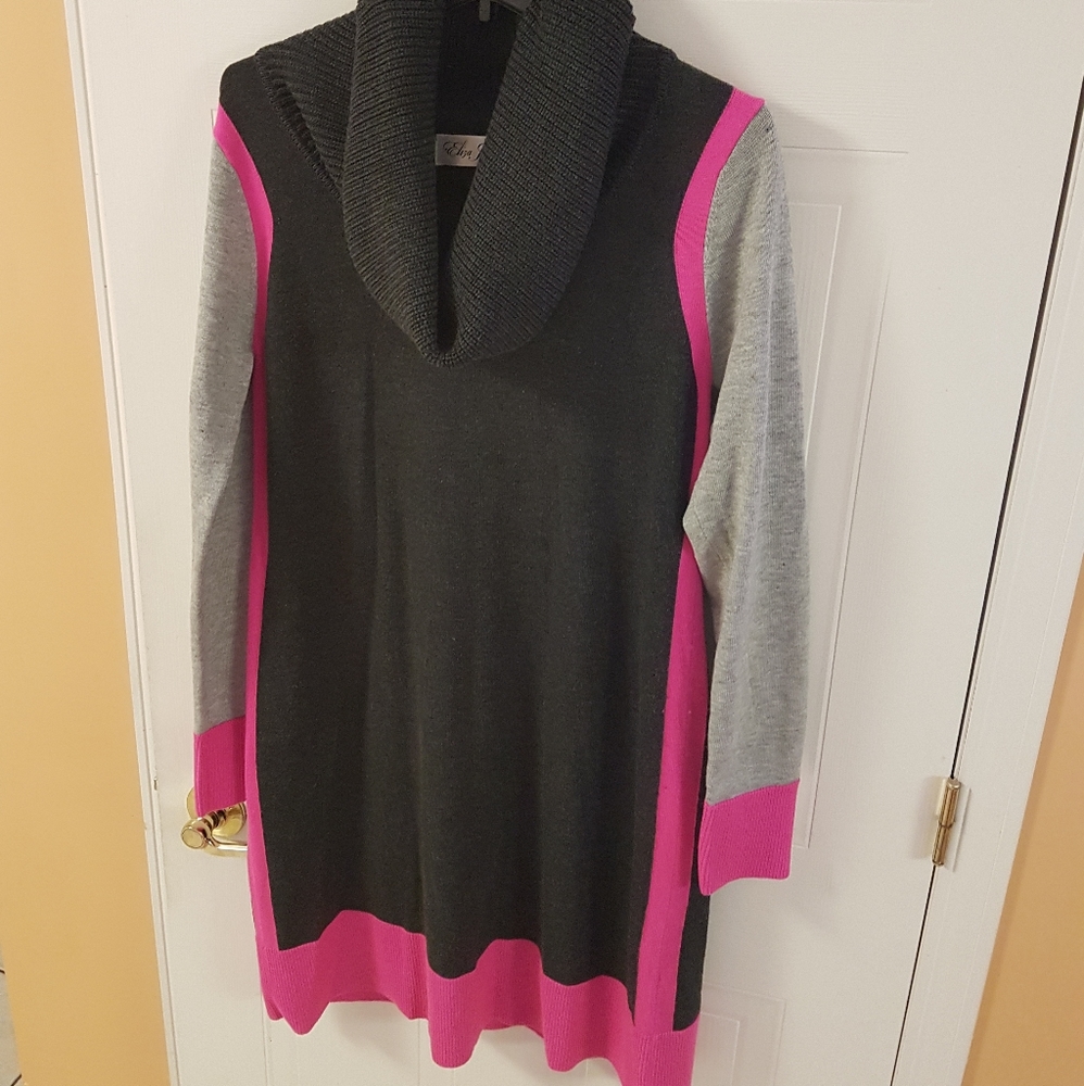 Eliza J Bright Pink and Gray Sweater Dress